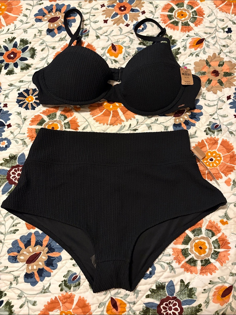 PINK Victoria's Secret Black High-Waist Textured Bikini Set